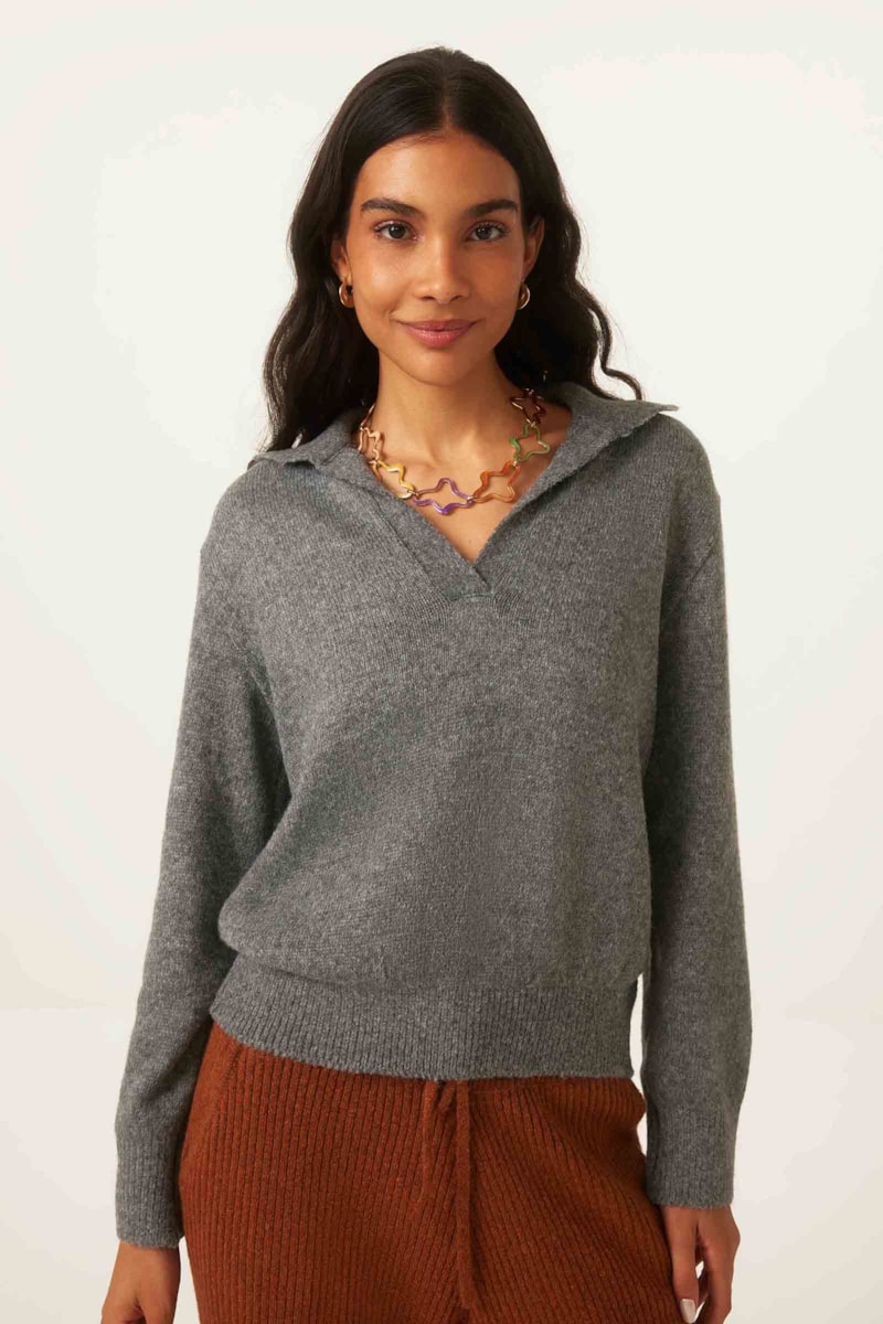 Trico Sweater Yogini Gola Birguita Mescla Escuro