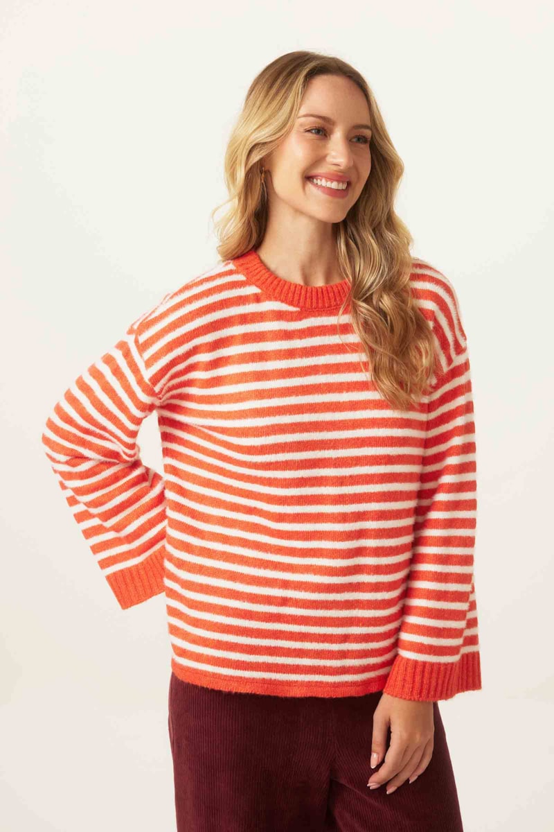 Trico Sweater Yogini Listrado Bianca Tangerina