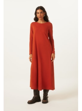 Vestido Evasê Ferrugem Algodão Paola