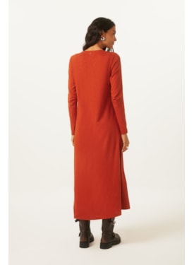 Vestido Evasê Ferrugem Algodão Paola