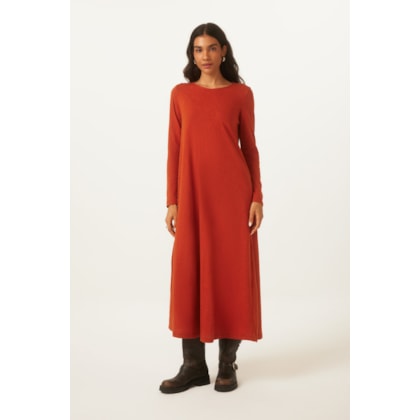 Vestido Evasê Ferrugem Algodão Paola