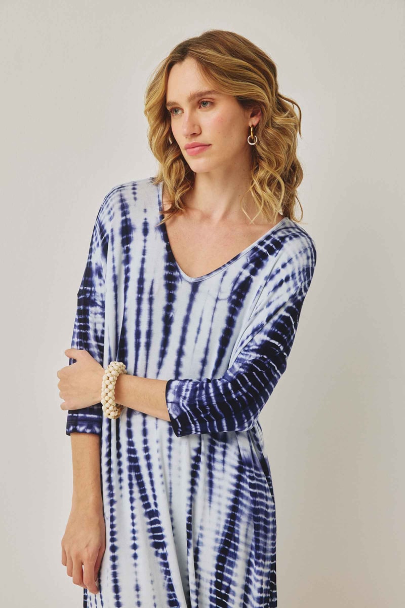 Vestido Manga ¾ Tie Dye Marinho Allie