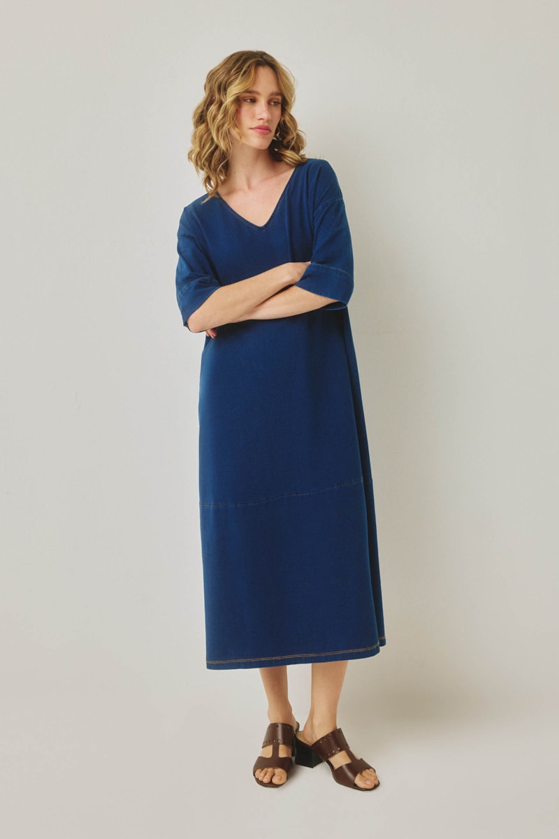 Vestido Midi Índigo Algodão Cleo