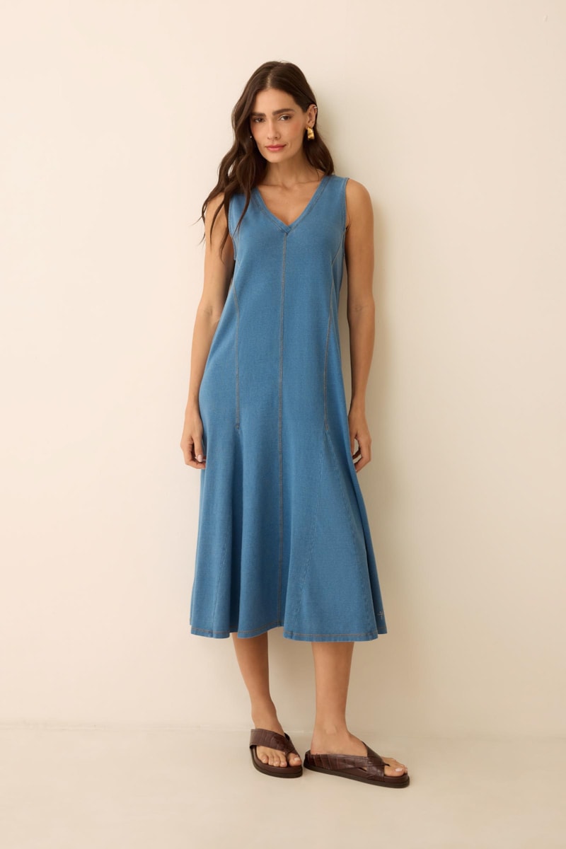 Vestido Regata Jeans Índigo Algodão Kaya