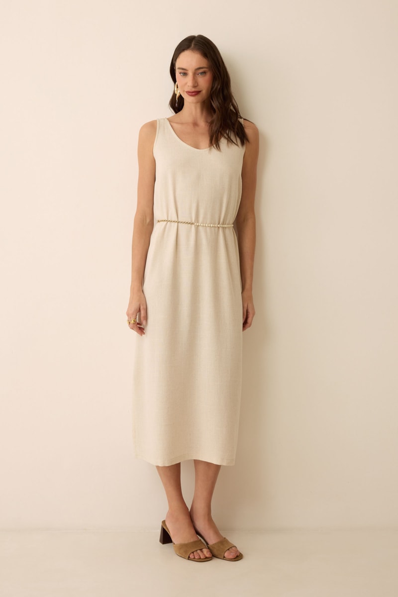 Vestido Regata Natural com Linho Lucilene