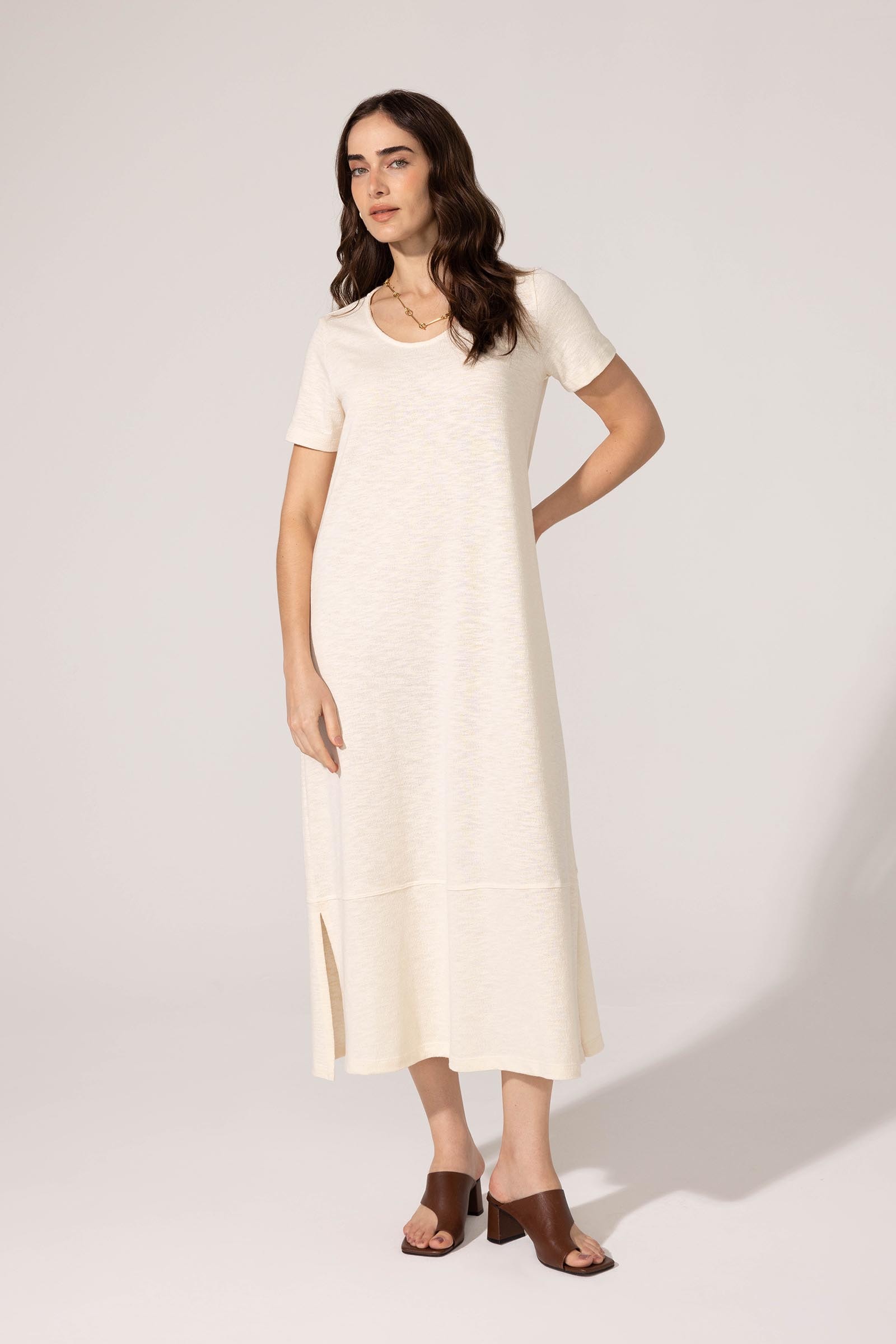 Vestido Yogini Algodao Evase Tulipa Creme