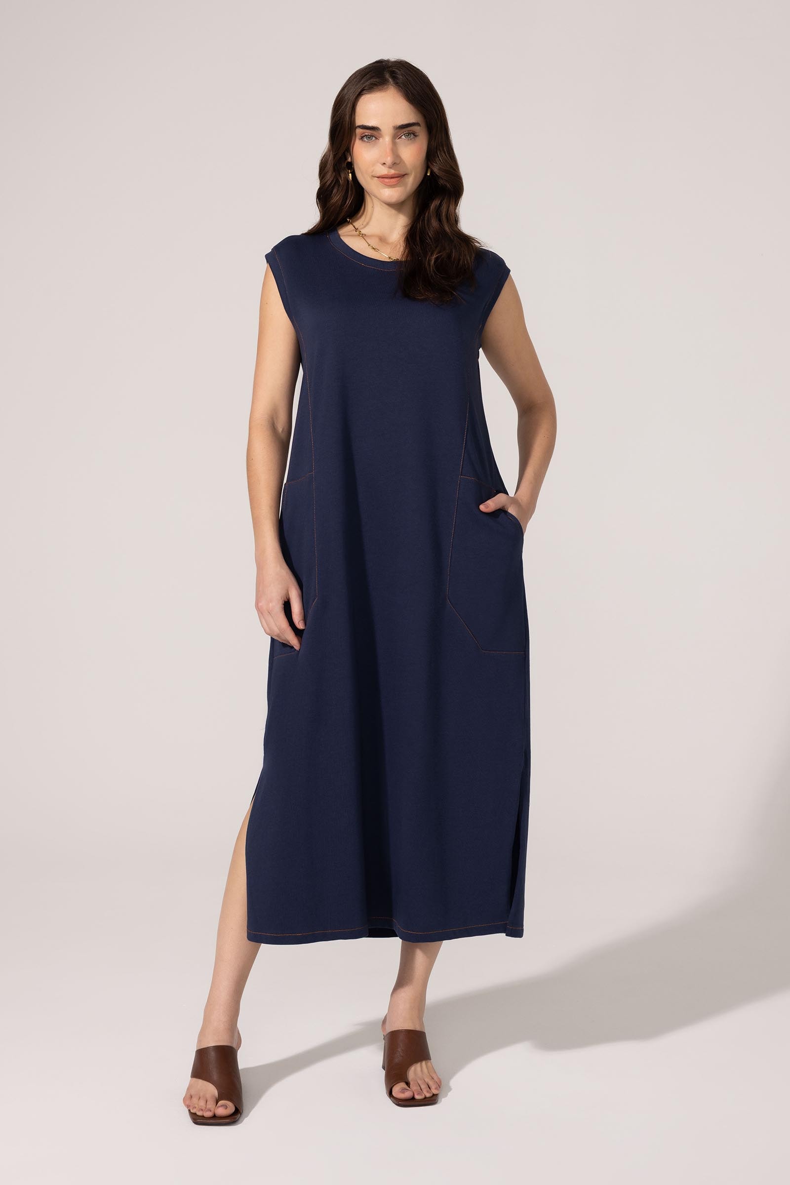 Vestido Yogini Algodao Icaria Marinho