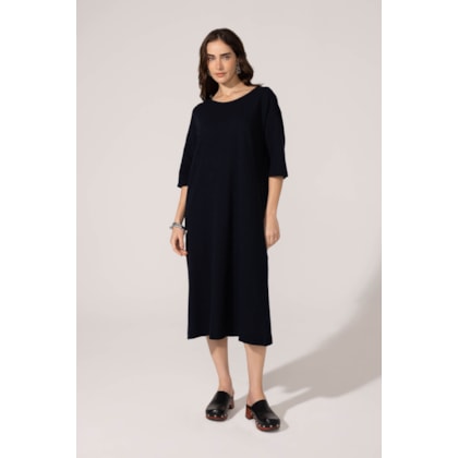 Vestido Yogini Algodao Mg 3/4 Tulipa Marinho