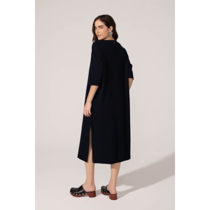 Vestido Yogini Algodao Mg 3/4 Tulipa Marinho