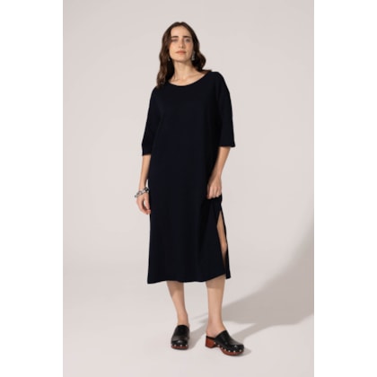 Vestido Yogini Algodao Mg 3/4 Tulipa Marinho