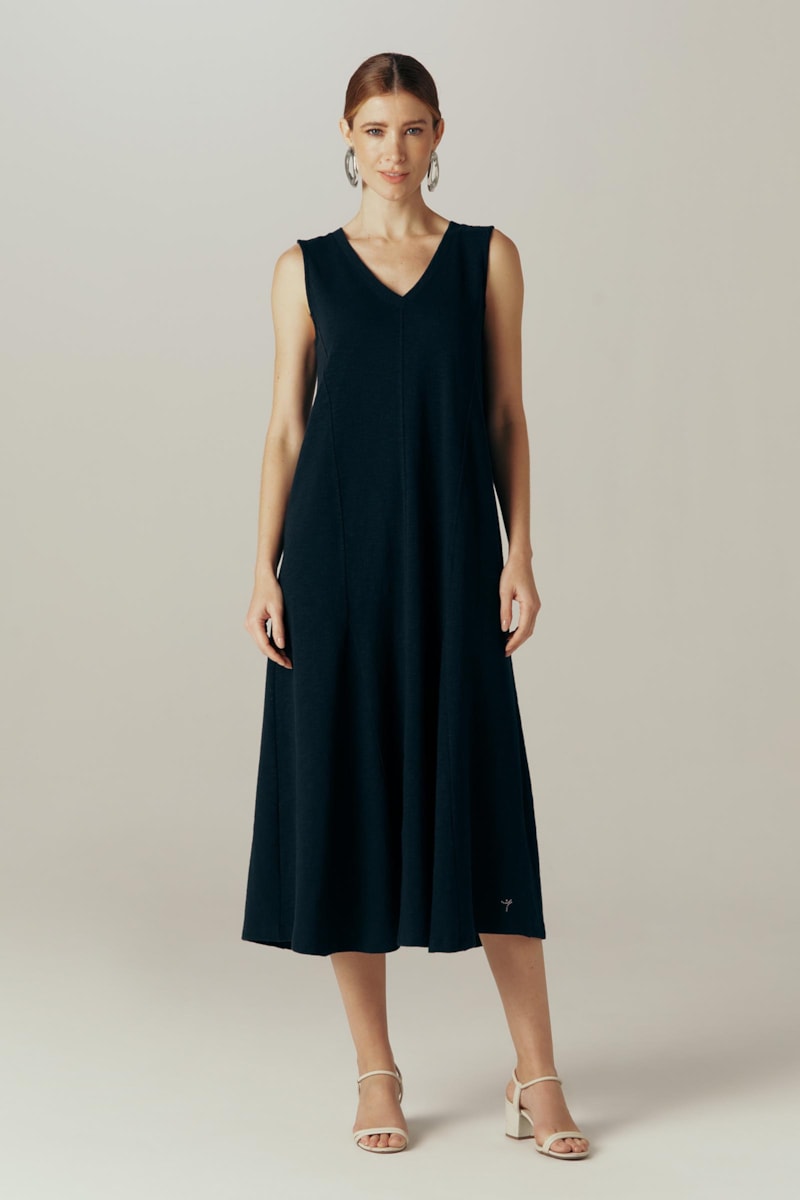 Vestido Yogini Algodao Regata Ivy Marinho