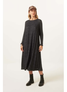 Vestido Yogini Flanelado Evase Jade Preto
