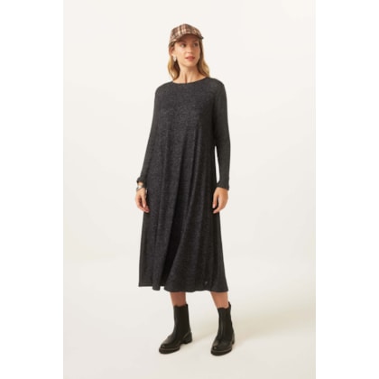 Vestido Yogini Flanelado Evase Jade Preto