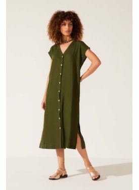 Vestido Yogini Linho Dye Botoes Gilda Verde