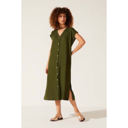 Vestido Yogini Linho Dye Botoes Gilda Verde