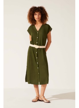 Vestido Yogini Linho Dye Botoes Gilda Verde