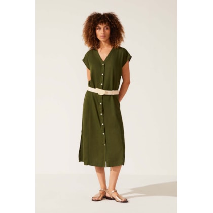 Vestido Yogini Linho Dye Botoes Gilda Verde