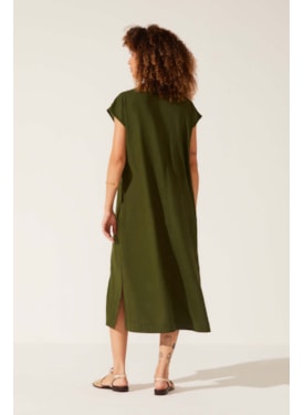 Vestido Yogini Linho Dye Botoes Gilda Verde