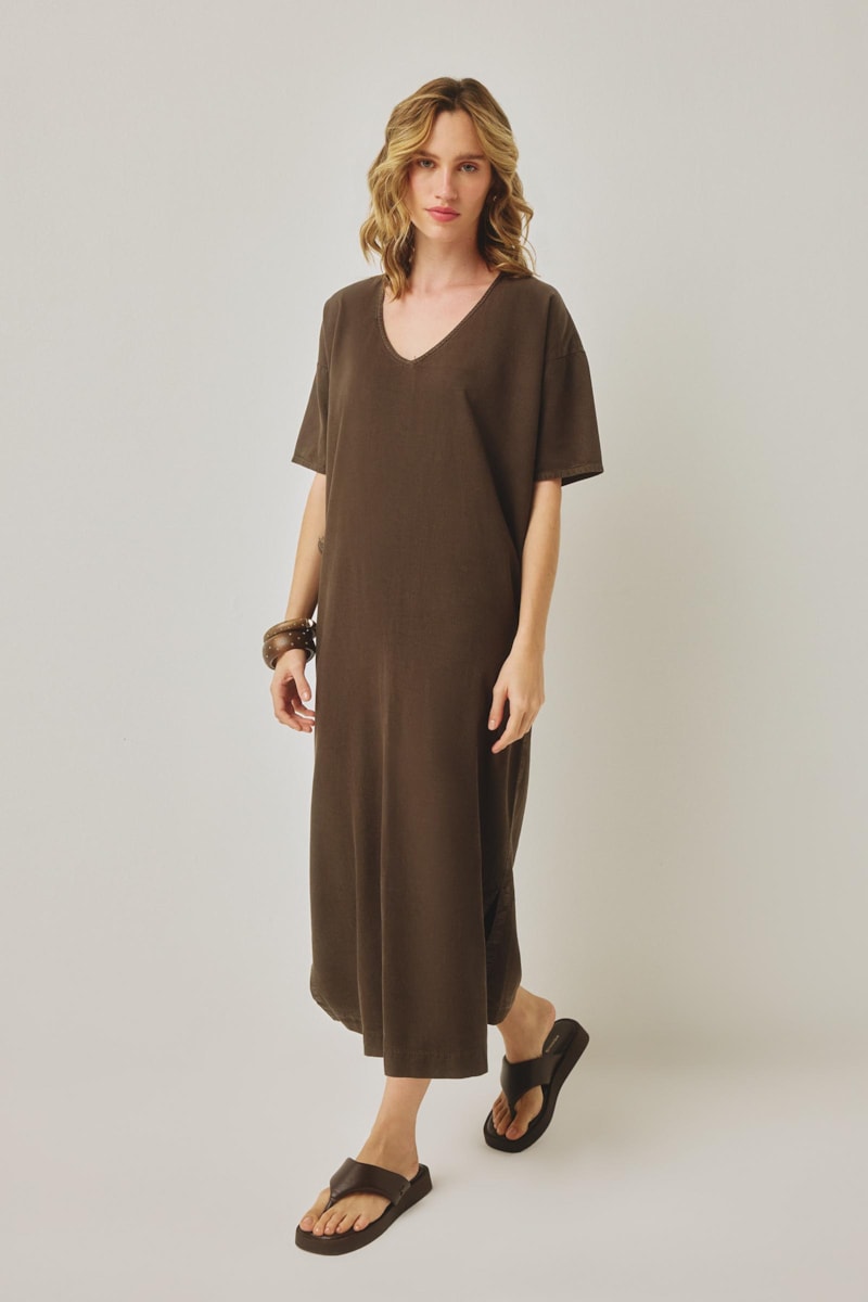 Vestido Yogini Liocel/Alg Maxine Marrom Escuro