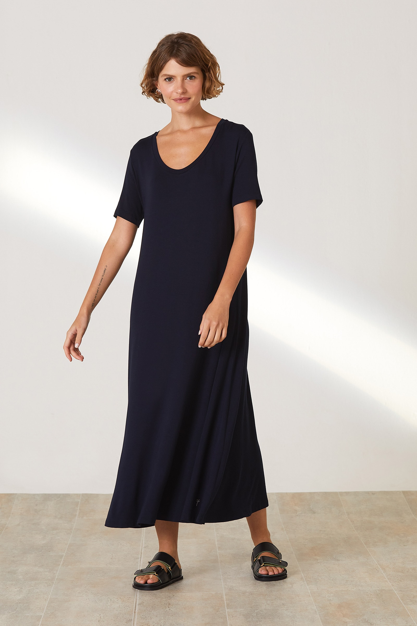 Vestido Yogini Moletom Bambu Evase (P) Marinho